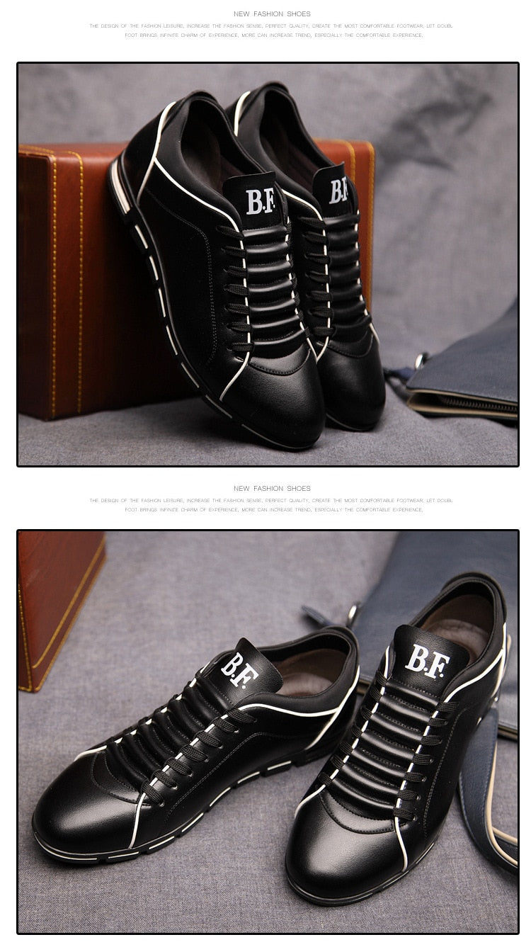 Men's Casual Sneakers, Solid Leather Shoes.