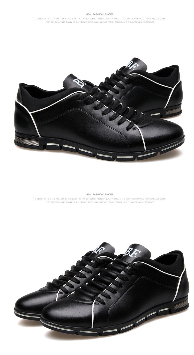 Men's Casual Sneakers, Solid Leather Shoes.