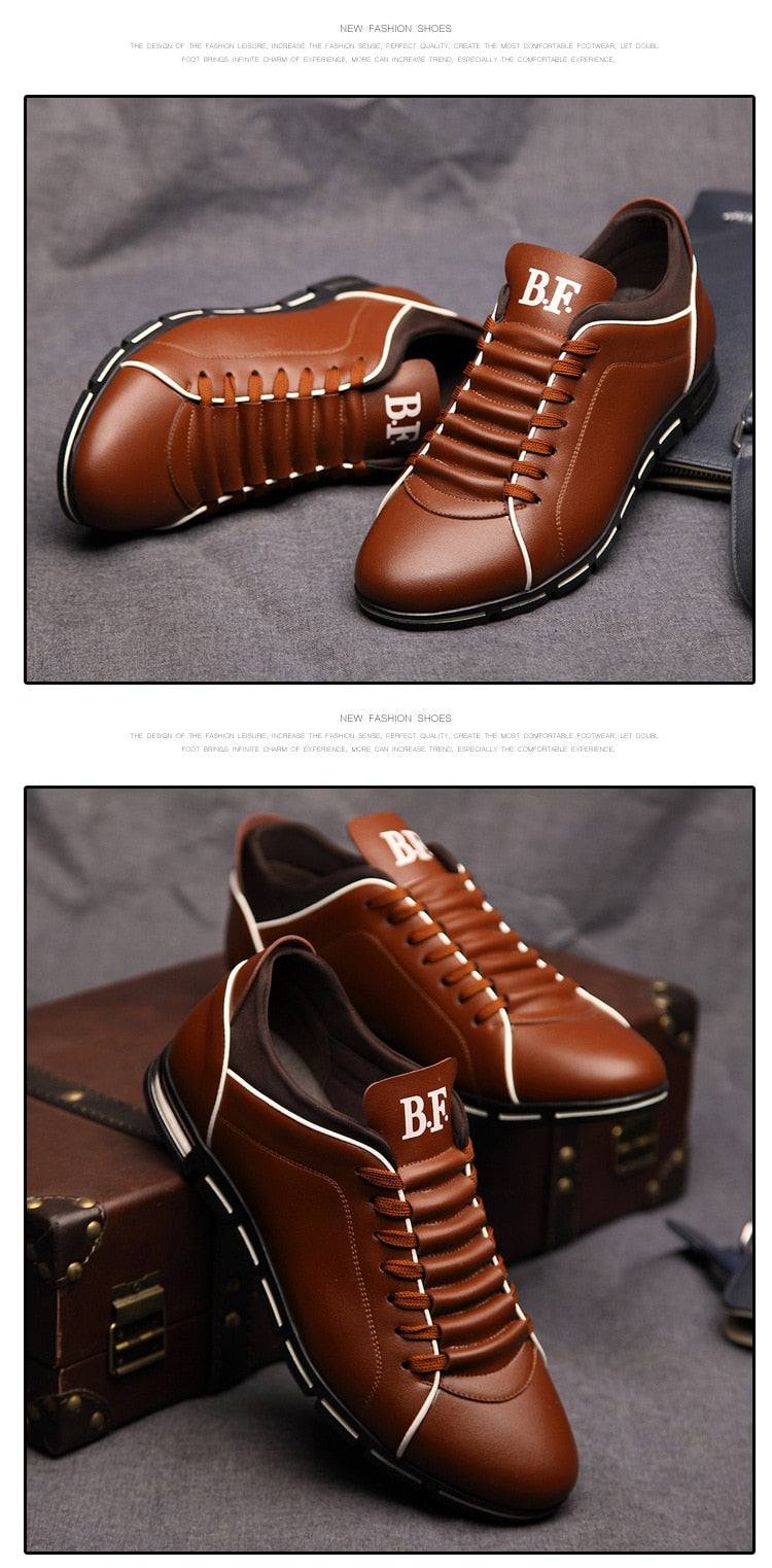 Men's Casual Sneakers, Solid Leather Shoes.