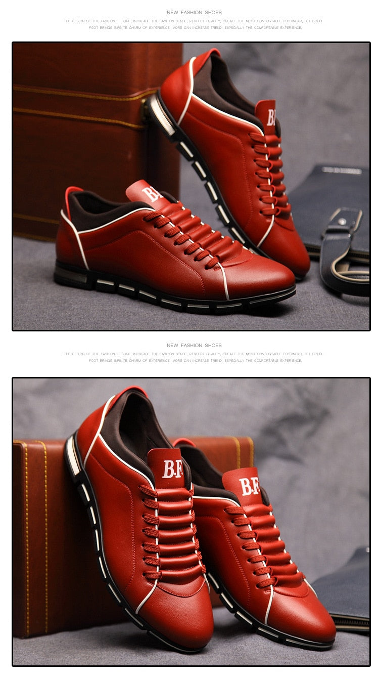 Men's Casual Sneakers, Solid Leather Shoes.