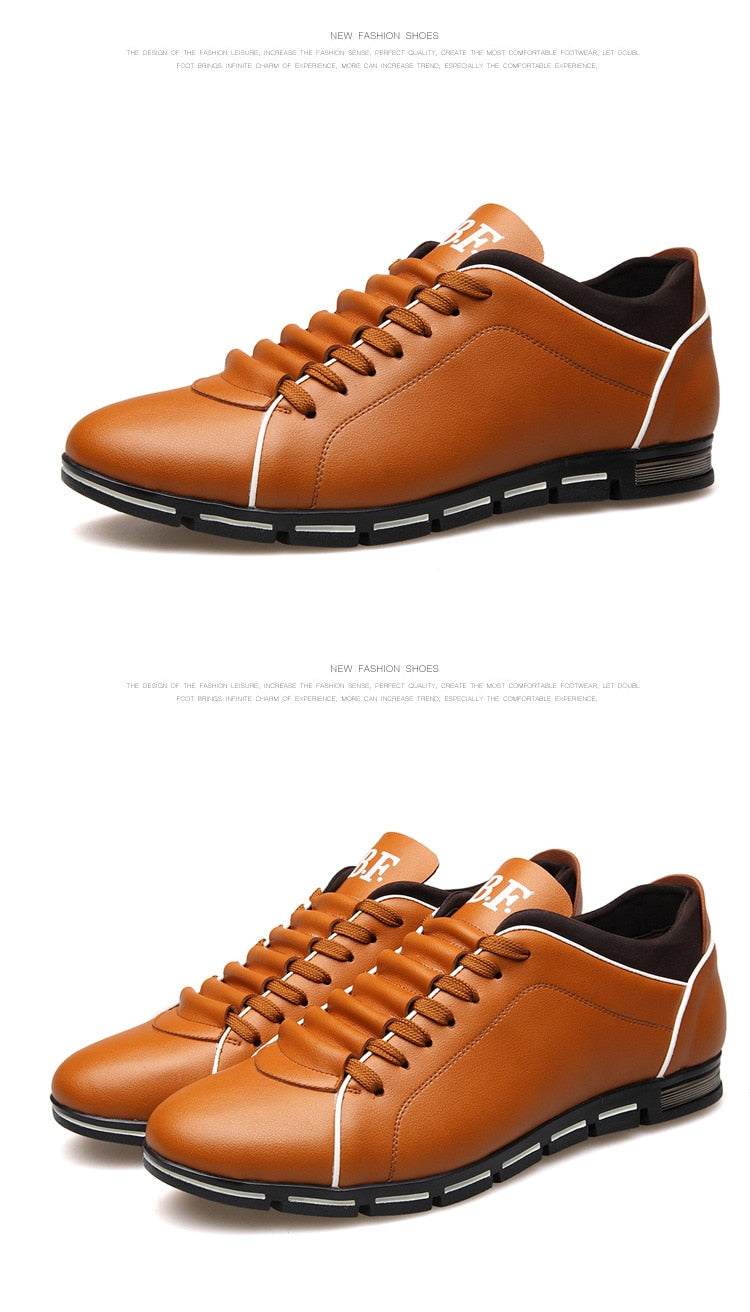 Men's Casual Sneakers, Solid Leather Shoes.