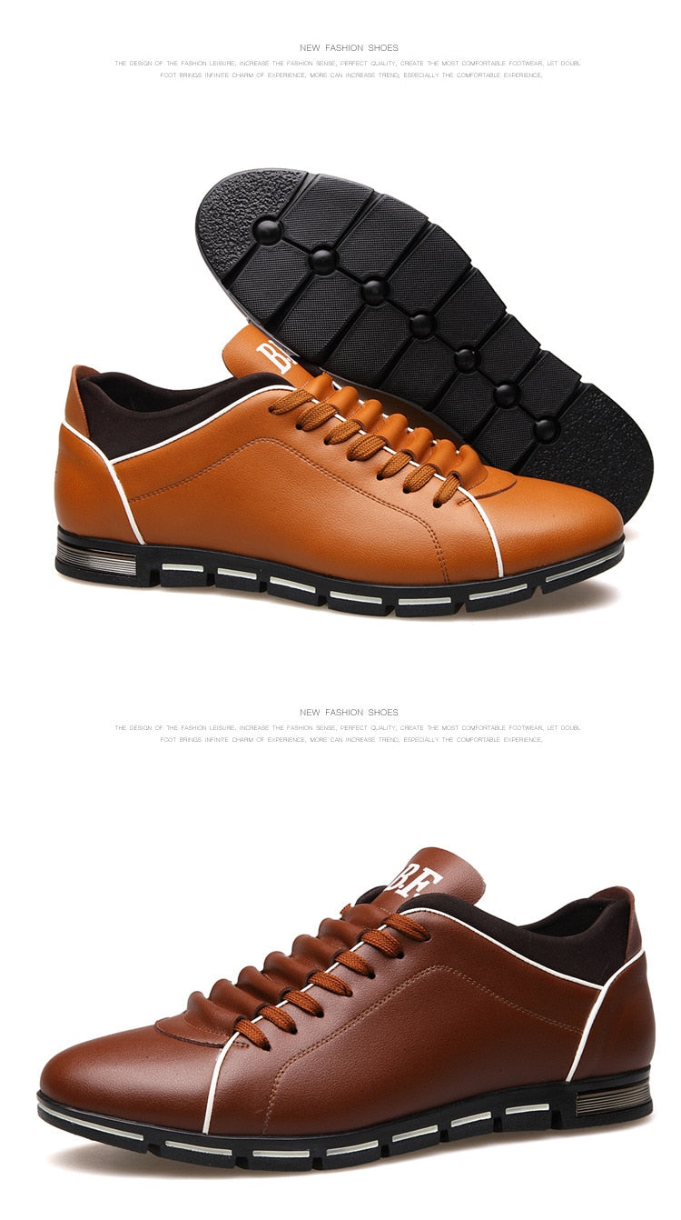 Men's Casual Sneakers, Solid Leather Shoes.