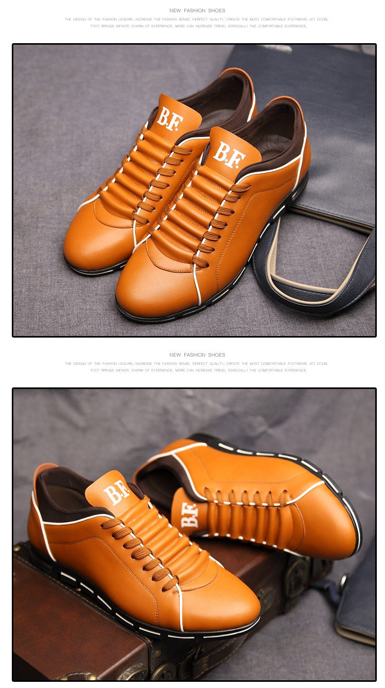 Men's Casual Sneakers, Solid Leather Shoes.