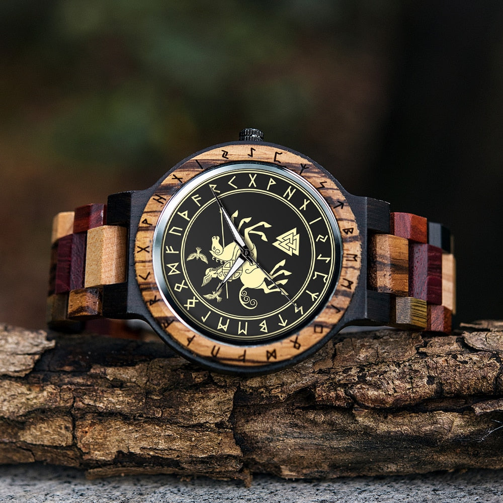 BOBO BIRD Viking Men's Vintage Wooden Watch with Gift Box