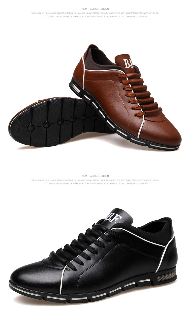 Men's Casual Sneakers, Solid Leather Shoes.